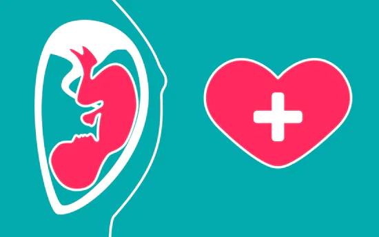 Ein geteiltes Icon auf türkisfarbenem Hintergrund. Links ist ein weiß umrandeter Uterus mit einem Fötus zu sehen. Rechts daneben ein großes pinkes Herz mit einem weißen Plus-Zeichen. Die Grafik symbolisiert Tipp 3: Verzichte auf Alkohol und Zigaretten, um die Fruchtbarkeit und die Gesundheit deines zukünftigen Kindes zu schützen!