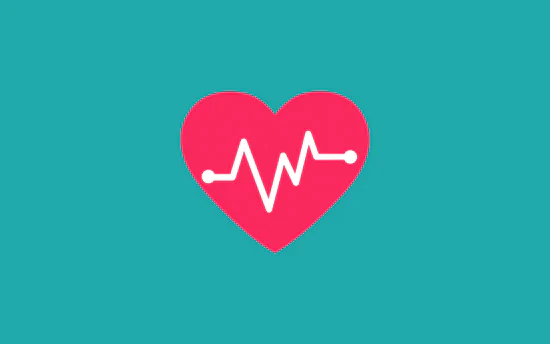 Eine stilisierte Grafik auf türkisfarbenem Hintergrund. Sie zeigt ein großes pinkes Herz, in dessen Mitte eine weiße EKG-Linie (Herzrhythmus) verläuft. Das Icon illustriert Tipp 5: Achte auf Deine Gesundheit, um die besten Voraussetzungen für eine Schwangerschaft zu schaffen.