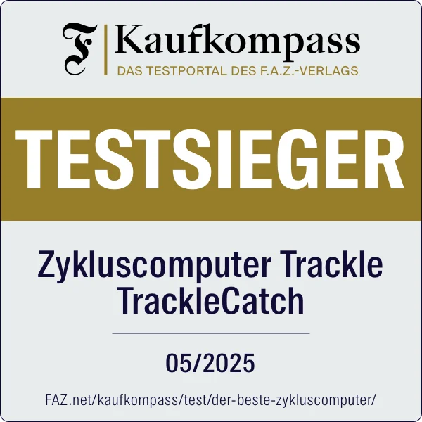 Testsiegel von Kaufkompass (F.A.Z.-Verlag): trackle Zykluscomputer als Testsieger ausgezeichnet