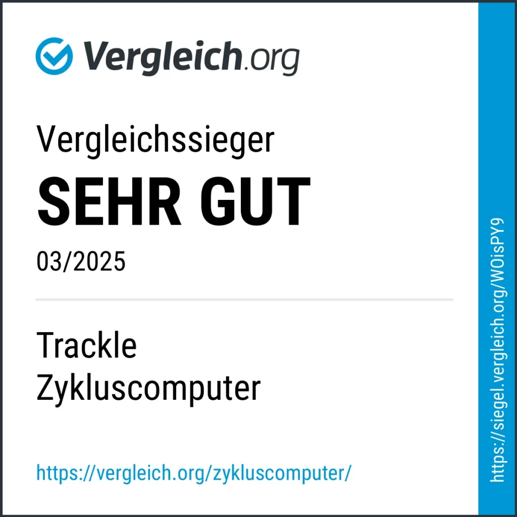 Auszeichnung von Vergleich.org: trackle Zykluscomputer als Vergleichssieger mit der Note ‚Sehr Gut‘ bewertet